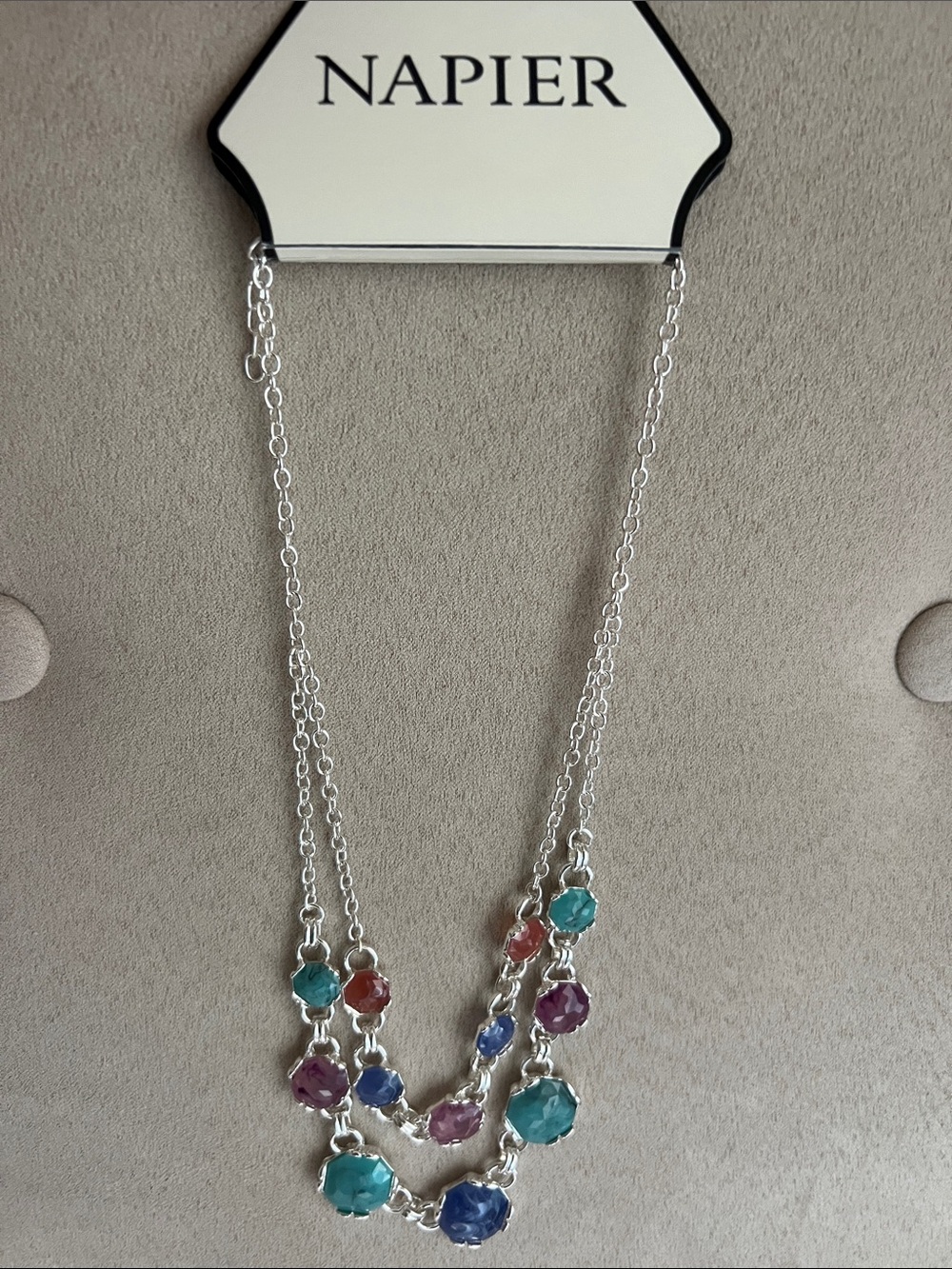 NWT Napier Silver-Tone Multicolor Faceted Stone Layered Necklace